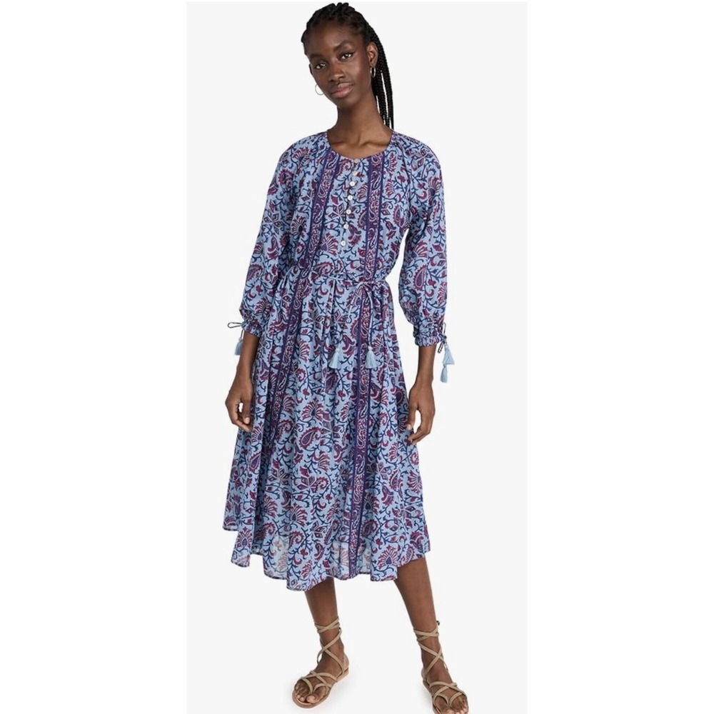 Cleobella Womens Blue Purple Floral Paisley Tassel Midi Dress Size Small